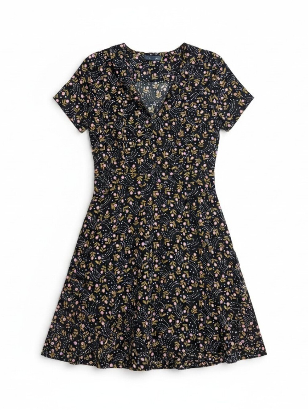 Modcloth Admire the View Black Floral A Line Retro Swing Dress Sz 8 Fit & Flare